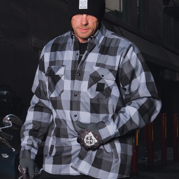 Dixxon Flannel La Muerte Gray Black Mens S Sherpa Line Flannel Jacket - Picture 2 of 5